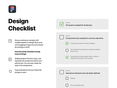 Figma Design Checklist checklist components design teams editable figma flexible freebie productivity teamwork