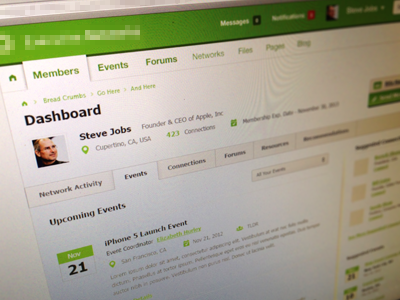 Dashboard arck breadcrumbs buttons dashboard design events iphone member network social socialnetwork stevejobs tabs ui website