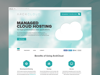 ArckCloud Homepage arck arckcloud cloud clouds design green home homepage icons minimal minimalist proximanova teal typography white