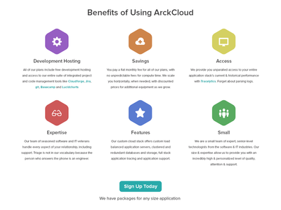 ArckCloud Benefits arck arckcloud benefits color colorful features geomicons hexagon icons minimal rounded signup white space