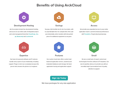 ArckCloud Benefits arck arckcloud benefits color colorful features geomicons hexagon icons minimal rounded signup white space