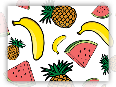 Repeating Fruits Pattern banana color fruit fruits illustration pattern pineapple repeating summer watermelon