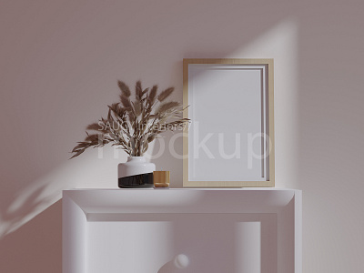 White frame mockup for pictures on pastel colors background. 3d comfort comfortable design frame illustration interior interior design mock up mockup pastel pastel colors pink wall rendering spring 2022 trend colors white frame