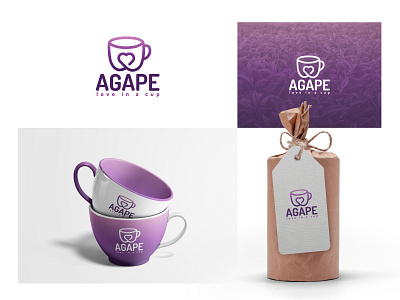 Agape_teacafe branding cup design graphic design logo logocreator love minimal purple simple tea tealeaf vector