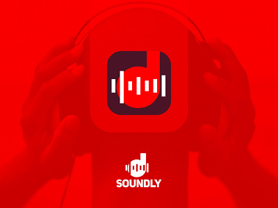 Soundly_the music station app appicon applogo branding headphone logo modern modernlogodesign music red solid sound