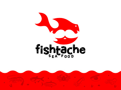 fishtache_sea food_brand identity branding deliciouslogo design emblem fishlogo foodlogo logo minimallogo modernlogo mustachelogo redlogo restuarentlogo seafood seafoodlogo sealogo smartlogo typography vector