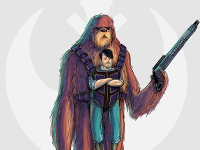Chewbacca and Han Solo, reimagined. drawing illustration starwars