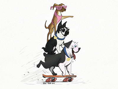 Skateboarding Dogs, Bro character design drawing illustration