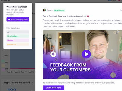 ProductVoice Timeline announcement app avatar categories changelog design feedback new feature overlay post productvoice sidebar sketch subscribe timeline update ux ux ui design webapp
