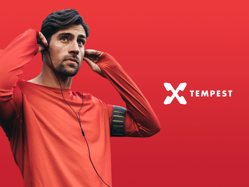 X-TEMPEST GIF Earphones Logo branding color flat icon identity logo logotype minimal music red type vector