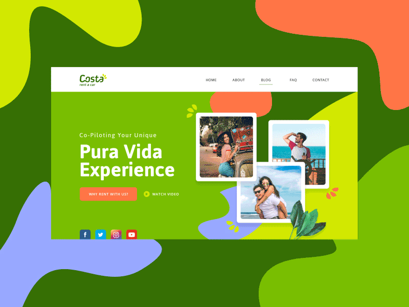 Rent a car Homepage Design (GIF) branding car color palette costa rica figma flat gif homepage design icon minimal natural rent typography ui ux website website concept website design