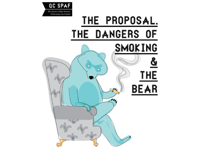Illustration & Poster Design for Performance of 3 Chekhov Plays bear chekhov cigar hand drawn illustration performance smoking the proposal wingback chair theatre
