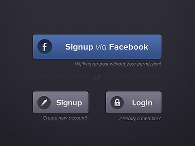 Signup or Login buttons facebook login signup splash screen ui