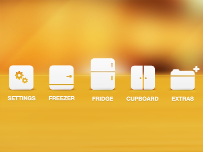 App Icons Set app icon application clean cupboard expirely extras freezer fridge icon icons iphone kitchen minimal parts reflection set ui ui icons white wood