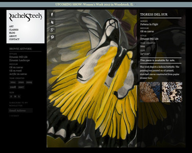 RachelSteely.com Single Artwork View artist mouseover overlay website