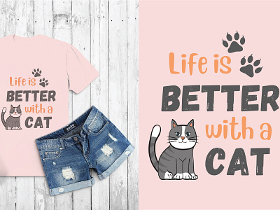 Life is Better with a Cat T-Shirt Vector red