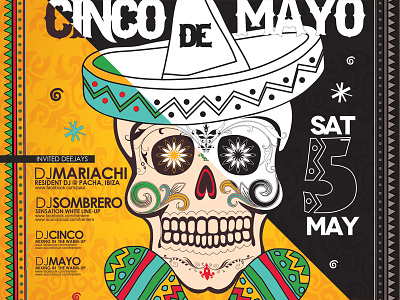 Cinco de Mayo Poster cactus chili chilli cinco cinco de mayo flyer food happy holiday mayo mexican party poster shape skull sombrero vector