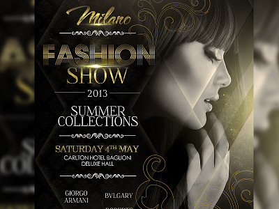 Fashion Show beautiful black and white classy deluxe elegant extravagant fashion fashion event fashion show floral flyer glamorous glossy gold golden luxe luxury luxury party multipurpose poster print simple suit template tie vintage vip event vip party