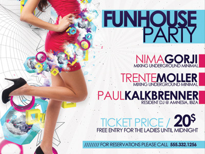 Funhouse Party Flyer Poster all best birthday black champagne cityscape clean club colorful deluxe discoball electro elegant fashion flyer house lights midnight night party pink poster professional purple sizes summer tehno vip