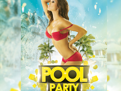 Pool Party Flyer 4x7 artbreeze baby blue ball beach blue club cocktail deluxe disco electro exotic flyer glossy holiday hot ice light model modern music palm party pool professional shades summer template yacht