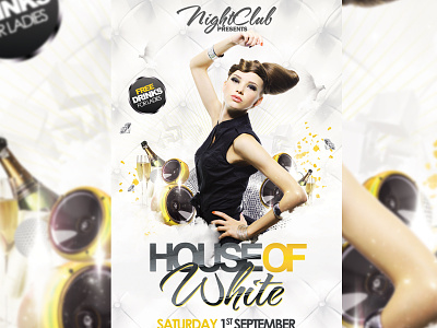 House of White Flyer best birthday champagne clean club colorful deluxe discoball electro elegant fashion flyer funky glamorous flyer house lights night party poster professional purple sizes spring summer tehno vip white white party white party flyer yellow