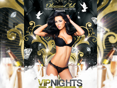 VIP Nights Party Flyer 2 bloom brilliance class clean deluxe elegant flyer glamour glare gloss glow gold gold party luxe luxury party photoshop radiance rich sheen shimmer shine silver silver party template vip vip party