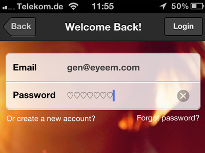 Love your Password design hearts interface ios like log in login new account password ui