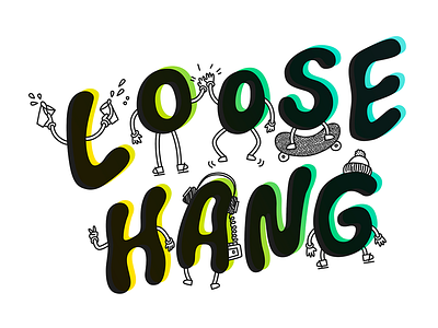 loose hang chicago funky gradient hand lettering hand lettering logo high five loose hang skateboard