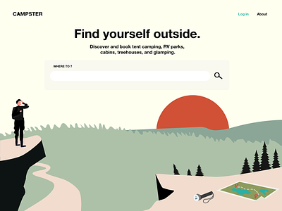 Landing page design for a camping site branding design graphic design hiker hiking illustration illustrator landing page landing page design scenic travel travel illustration ui ux web web art web artist web design web illustrator