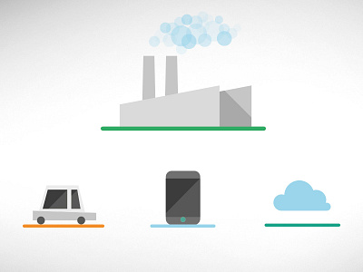 Illustrations for an animated video animation car cloud factory icons illustration mobile phone smoke video