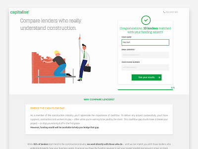 Capitalise construction landing page capitalise construction design desktop illustration landing page questionnaire survey ui