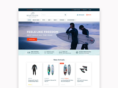 Beach & Surfing Store accessories beach e commerce ecommerce gear homepage shop store surf surfboards surfing toys