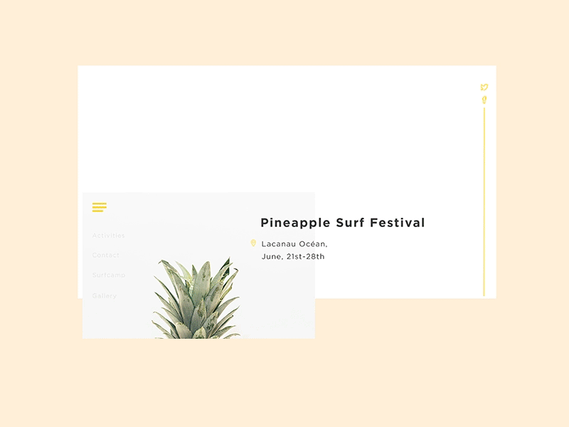 Pineapple Surf Festival Animation ae aftereffects animated landing page animation branding clean clean ui dailyui festival gif landing animation minimalist split summer ui webdesign