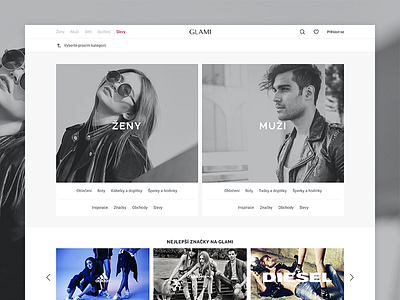 GLAMI - homepage - neutral (WIP) clean design fashion first visit man minimal simple ui ux web webdesign woman