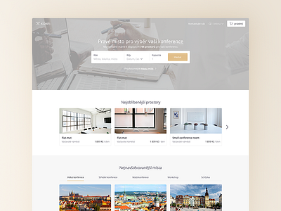 Konfi - easy meeting booking system big photo clean gold homepage landing light meeting minimal ui ux webdesign white