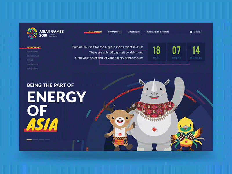 Asian Games Animation - DailyUI 003 animation colorful dailyui desktop homepage illustration interaction landing pages olympic ui ux website