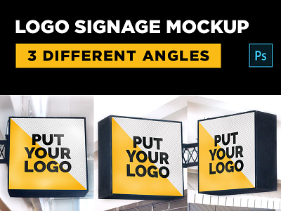 Signage Logo Mockup with 3 Perspective Angles billboard bundles logo mockup pack photos photoshop realistic restaurant signage