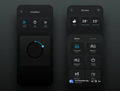 Smart Home App appdesign dark ui darkmobileapp darkmode minimalisticui mobileapp smarthomeapp trendingui ui uidesign ux uxdesign