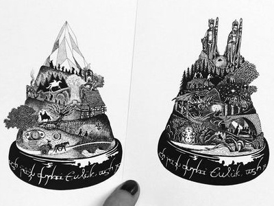 The Lord of the Rings - The Fellowship of the Ring Illustrations blackwork dotwork fantasy hobbits illustration linework tolkien