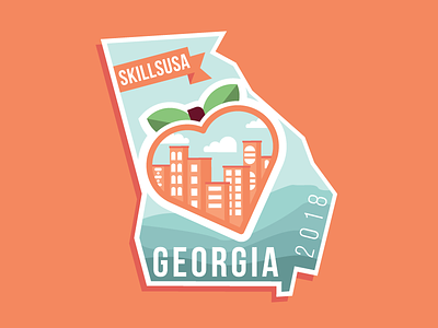 Georgia Pin Design blue city skyline clouds fruit georgia heart mountains orange peach pin skillsusa waves