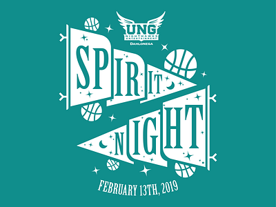 UNG Basketball Spirit Night basketball blue flag flat illustration moon night pennant spirit spring stars tshirt ung