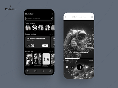 Podcasts app – Mobile design app app design audio audiobook live streming mobile app music player player podcast podcasting product sound ui ux