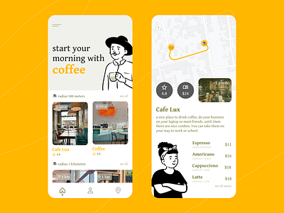 Coffee Shop Finder – Mobile App app design cafe coffee coffee app coffee shop design food app ui food delivery food drink mobile app ui ux