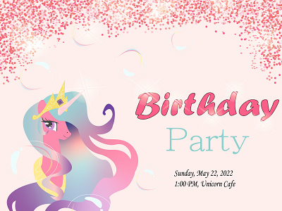 birthday invitation card with unicorn and glitter birthday card design glitter graphic design illustration invitation typography unicorn vector