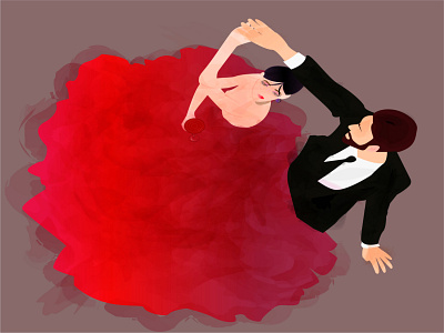 man and woman in red dress dancing