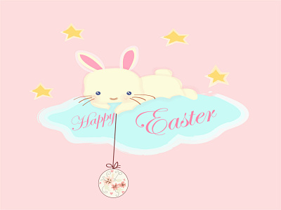 easter bunny on a cloud bunny cloud congratulation design easter egg graphic design hold illustration pink