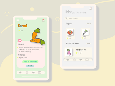 healthy food app mockup app carrot eggplant graphic design healthy food icons illustration leek mock up ui vector vegetables