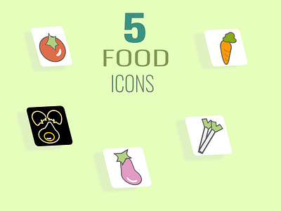 five food icons app carrot egg eggplant graphic design healthy food icons illustration tomato