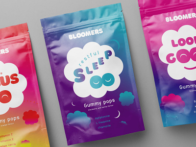 bloomers packaging design branding design graphic design gummies healthy labels logo packaging packagingdesign pouch productdesign supplement vibrant