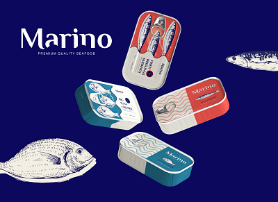 MARIONO logo and packaging design can logo packaging seafood tuna